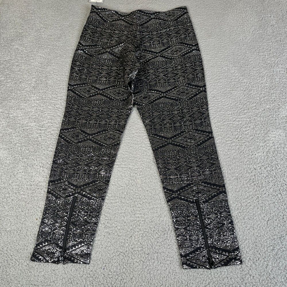 Volcom Metallic Pants Women S Black Silver Zip Ankle Lined Tapered Stone Row